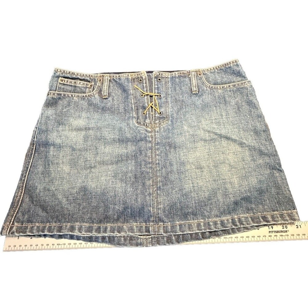 Y2K Abercrombie & Fitch Micro Mini Skirt Size 8 Denim Jean Low Rise Lace Up